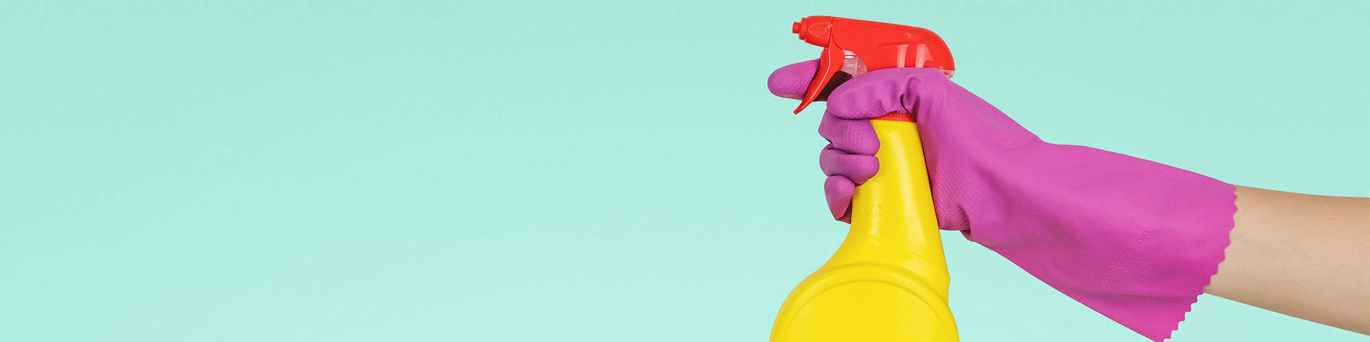 Pink Glove with Yellow Spray Bottle