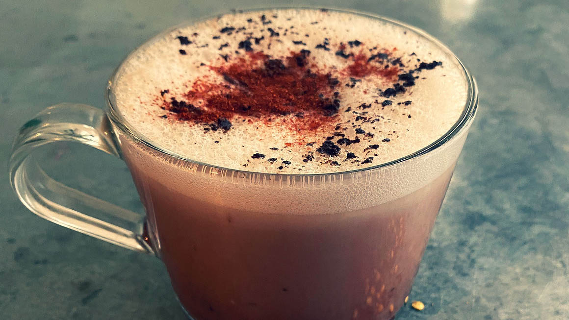 Hot chocolate in glass mug