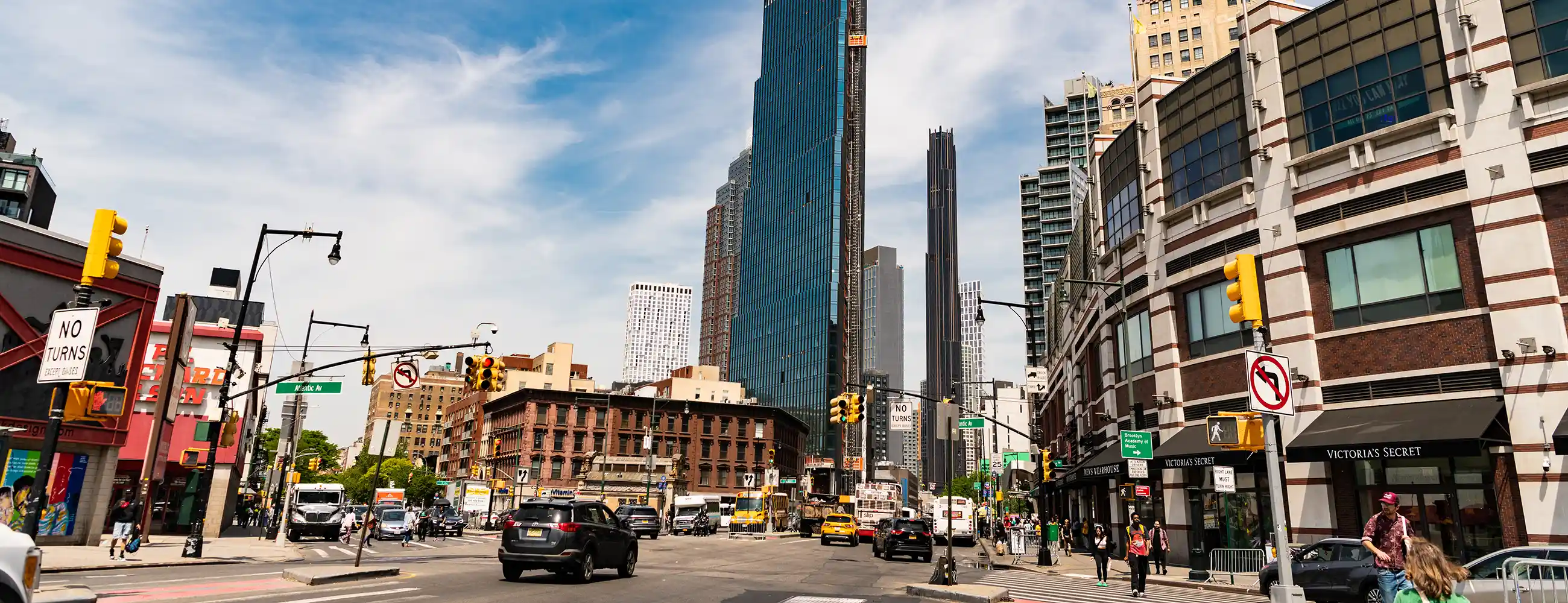Busy street view of Downtown Brooklyn