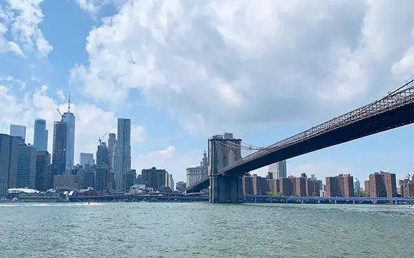 Manhattan skyline and Brooklyn Bridge over East River
