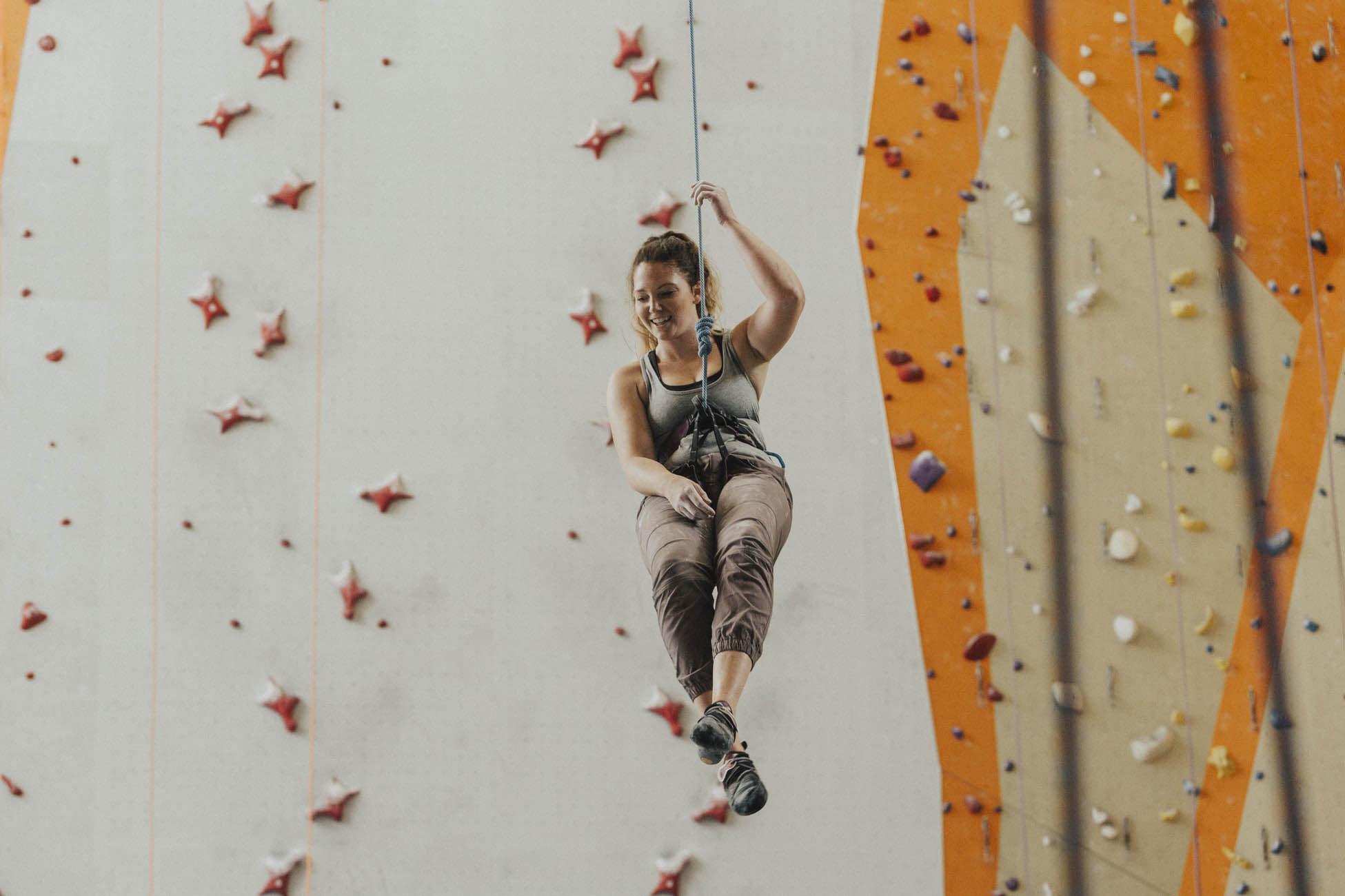 Woman on Indoor Rock Climbing Wall