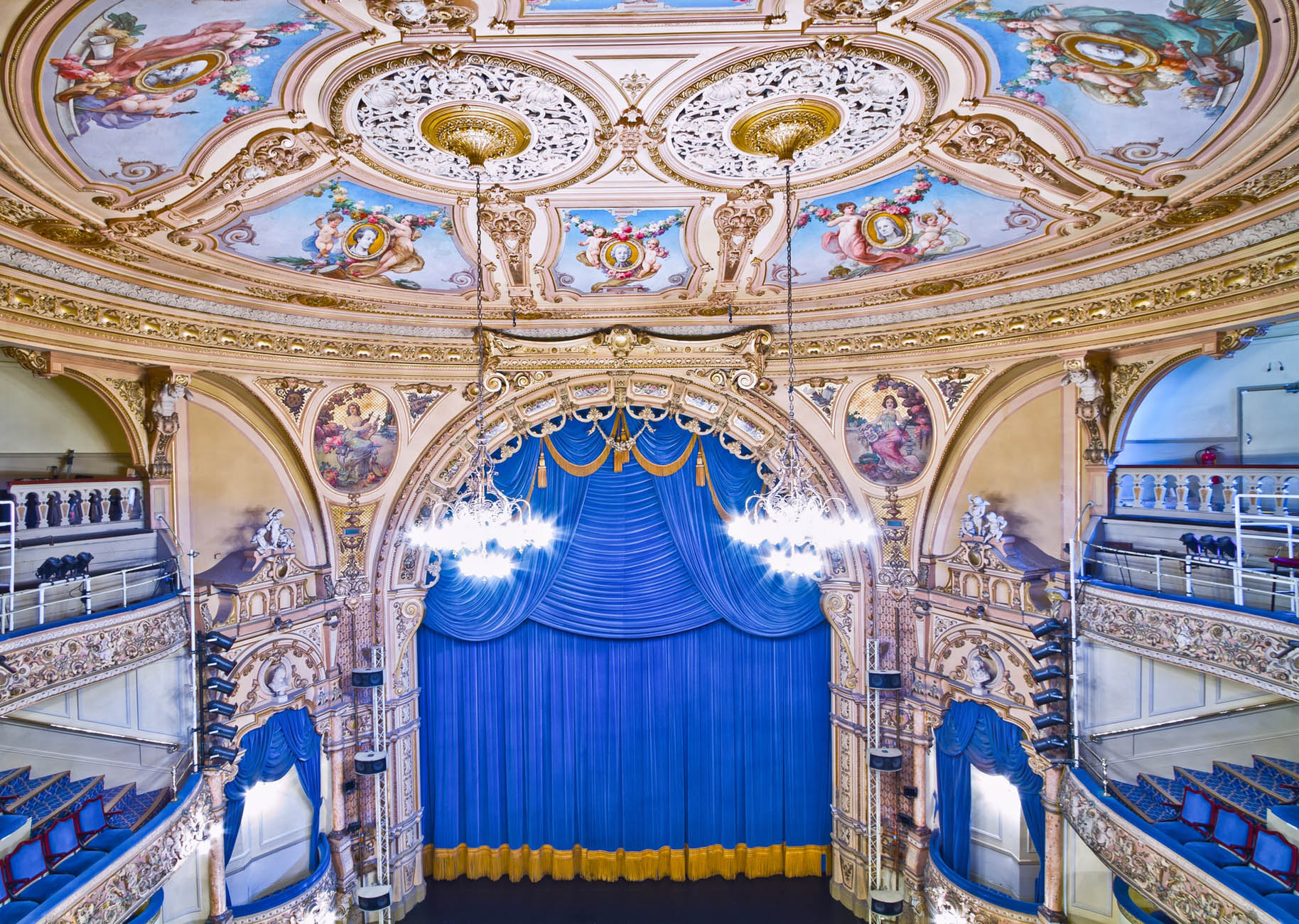 Ornate Theatre Stage Blue Curtain