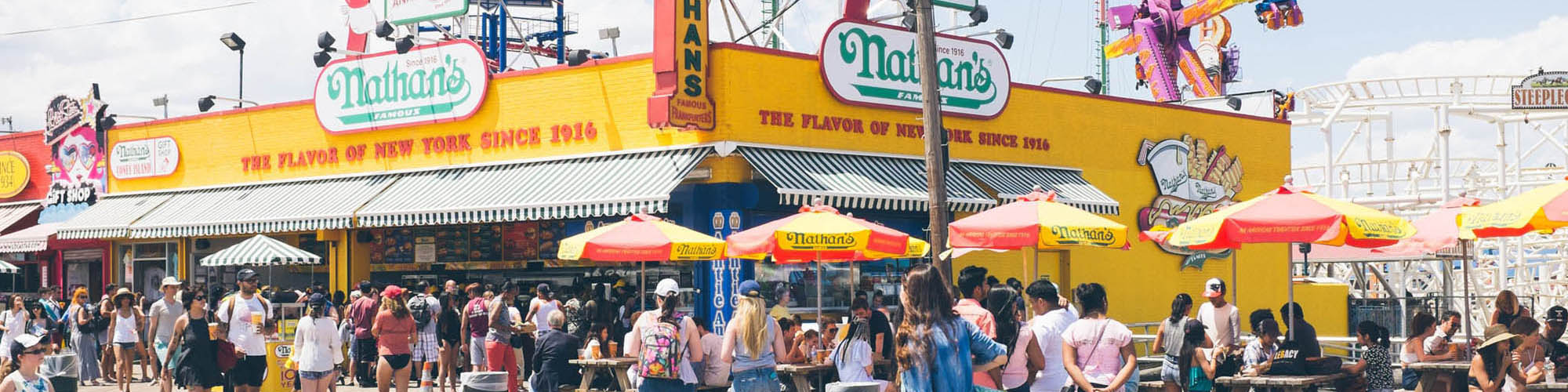 Nathan's Coney Island Boardwalk and People