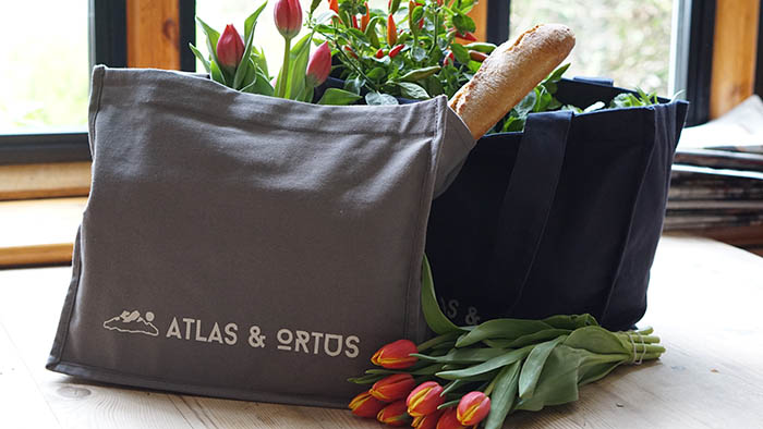 Canvas Grocery Bag with Baguette and Tulips