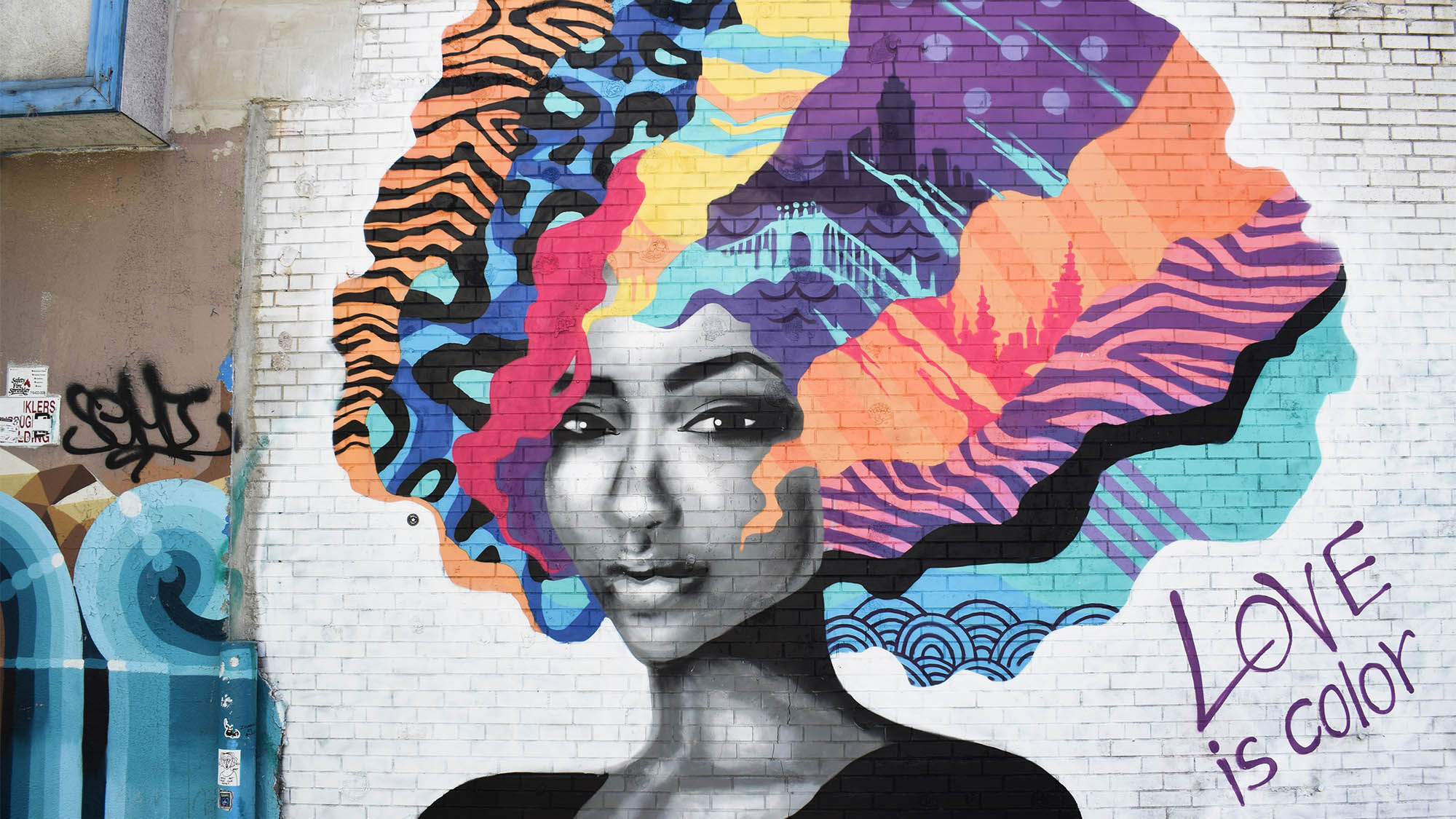 African American Woman with Rainbow Afro Mural