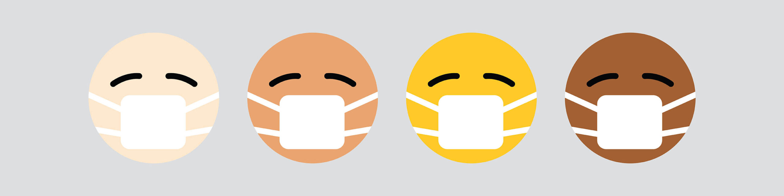 Four Multiracial Emojis Wearing Face Masks