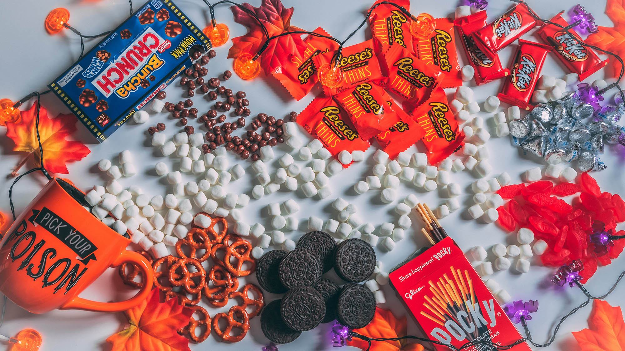 Halloween Candy Scattered on Decorative Table