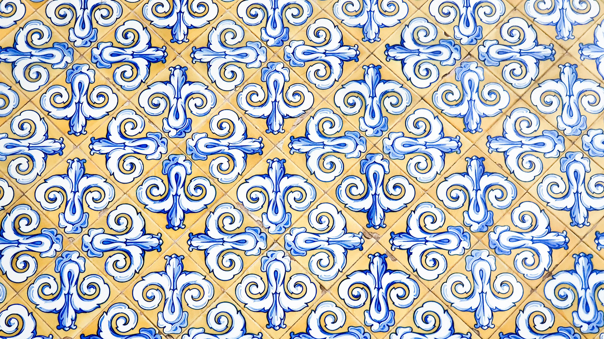 Blue yellow and white antique tiles