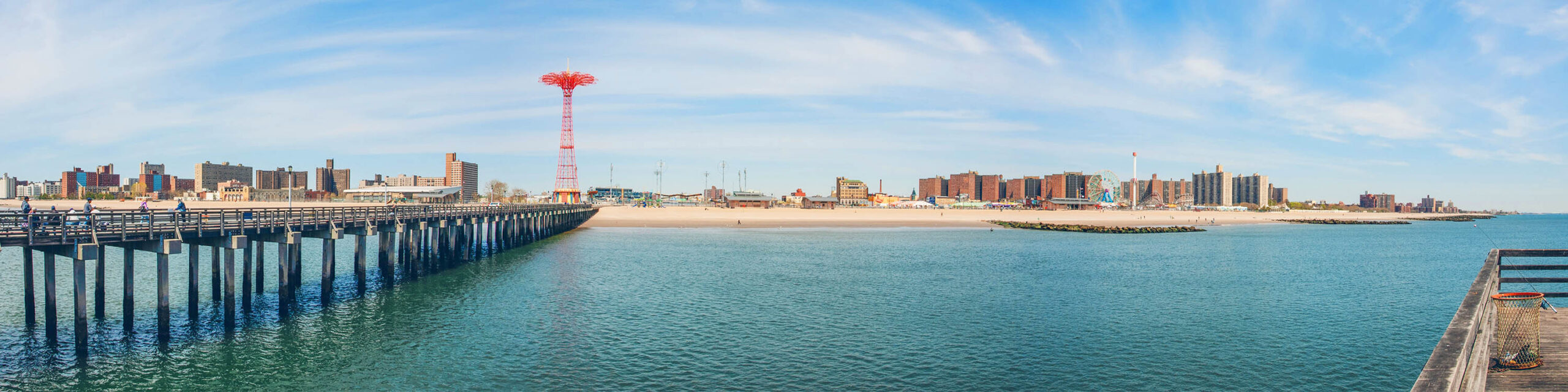 Coney Island beach and dock view from the ocean