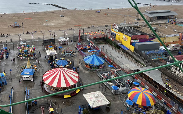 Coney Island rides aerial view