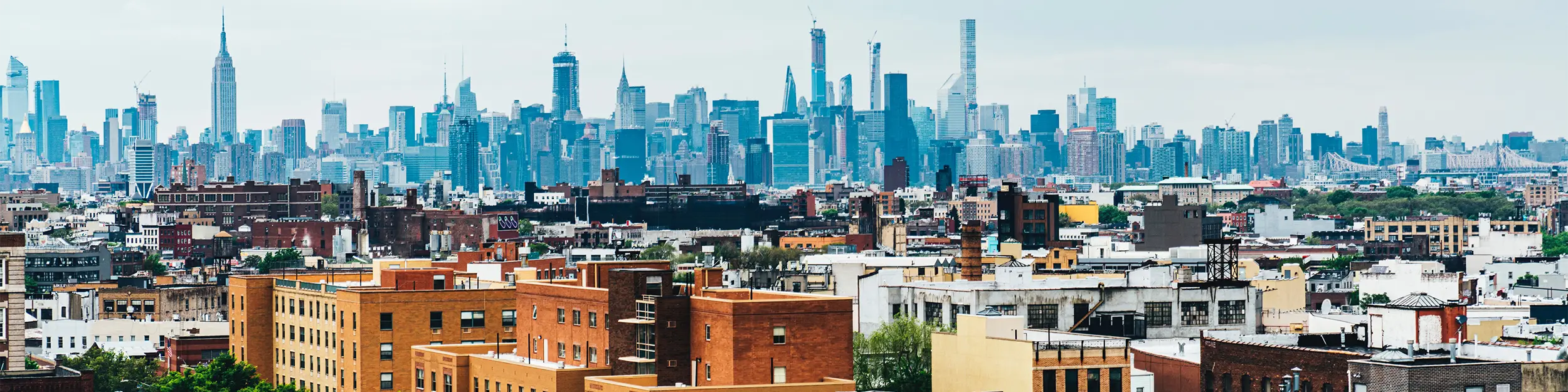 Bushwick Brooklyn aerial view with Manhattan background