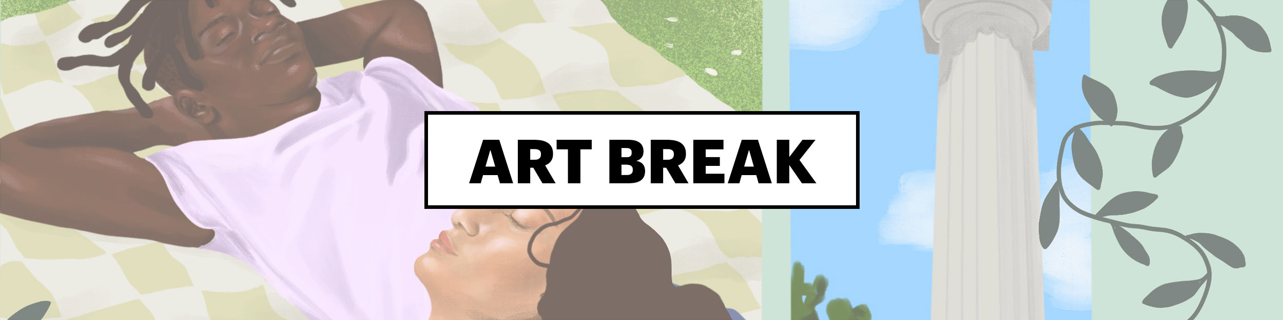 ART BREAK header with background image of artwork of boy and girl lying on picnic blanket