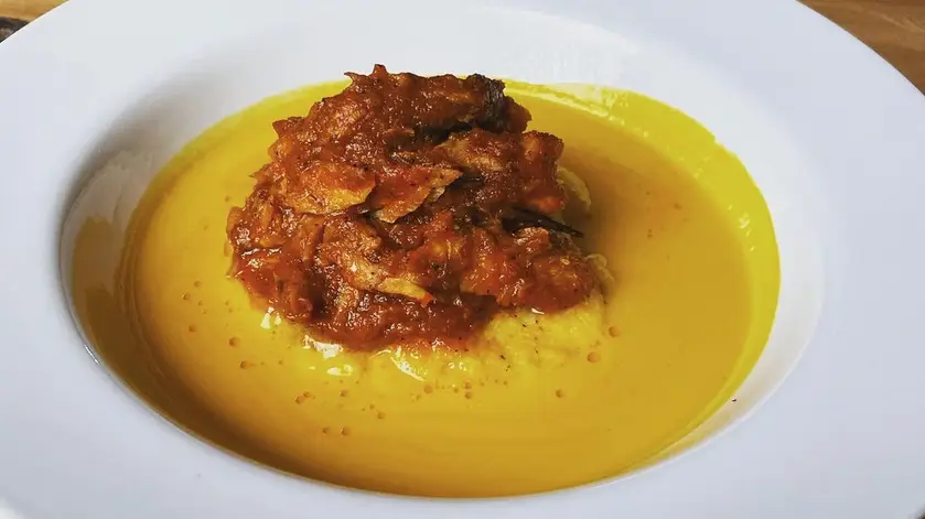 Fish stew with corn puree