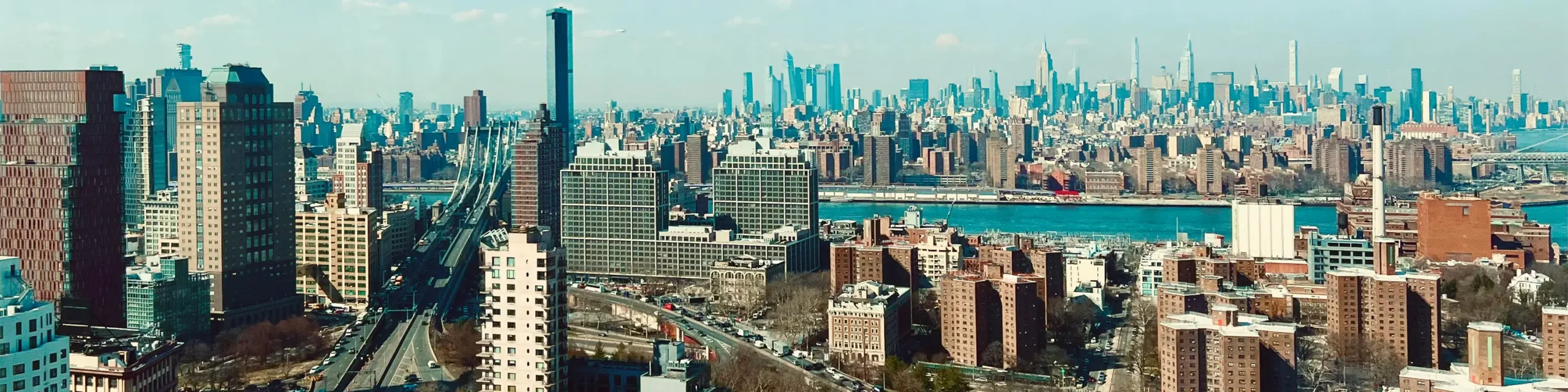 Aerial NYC and Brooklyn skyline view