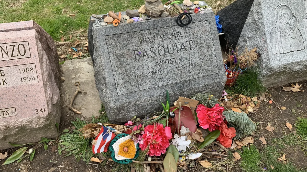 Basquiat headstone with flowers