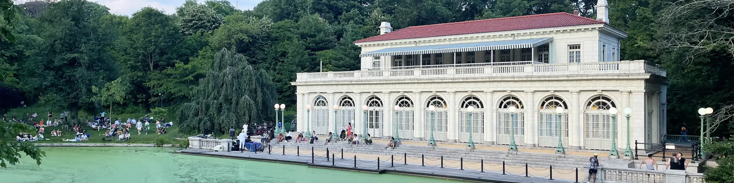 Boathouse and lake at Prospect Park