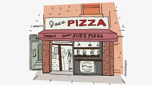 Joe's Pizza building exterior illustration