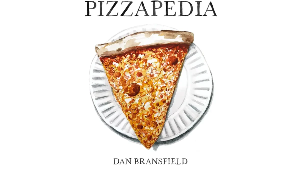 Pizzapedia illustrated cover with pizza slice on paper plate