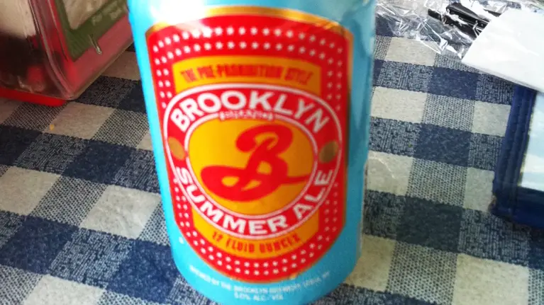 Brooklyn Brewery Summer Ale can on checkered tablecloth