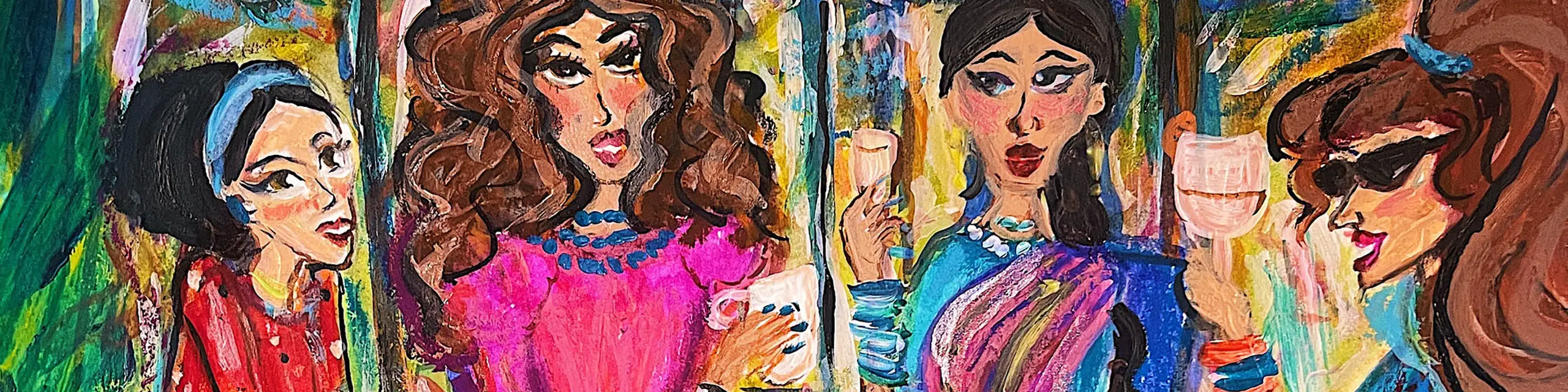 Illustration of four women at brunch