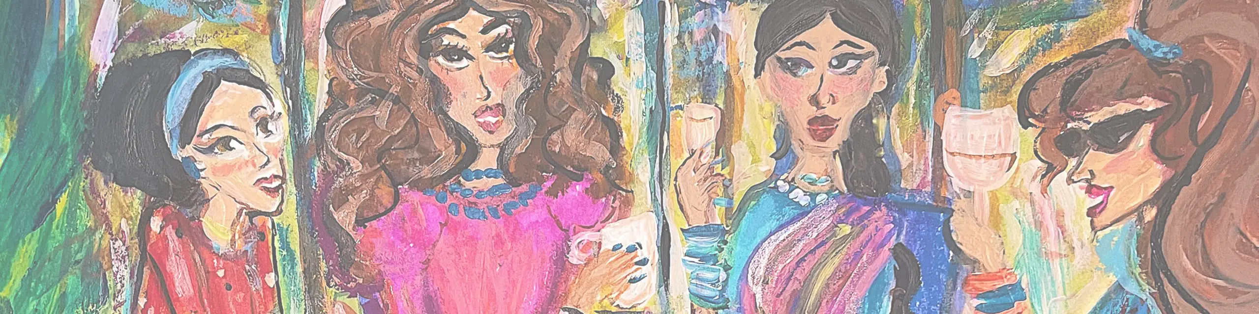 Illustration of four women at brunch