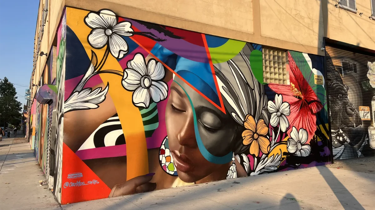 Bushwick Collective mural of Black woman and flowers