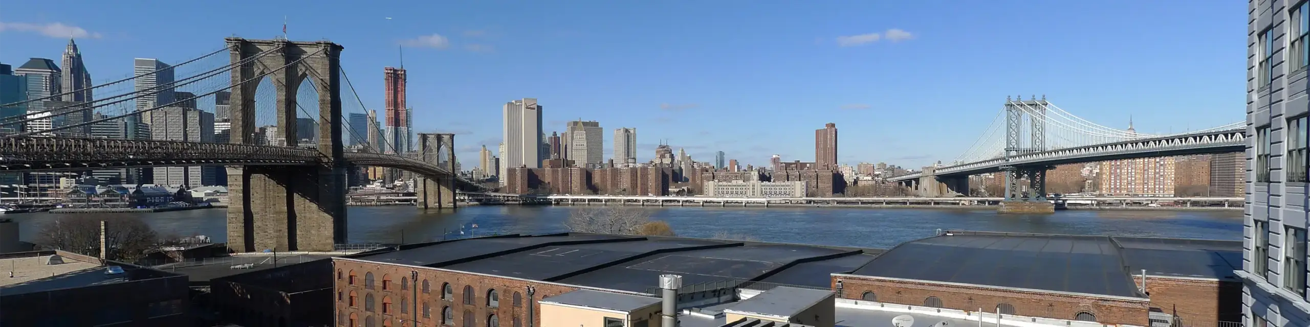 NYC skyline between Brooklyn and Manhattan Bridges