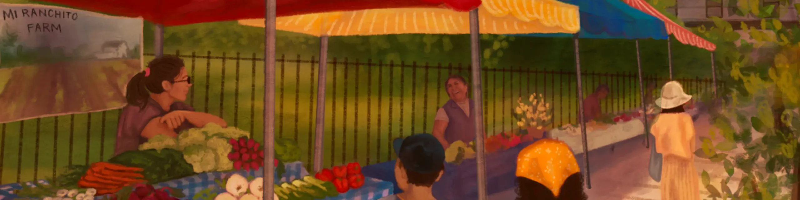 Cropped illustration of people at farmers market