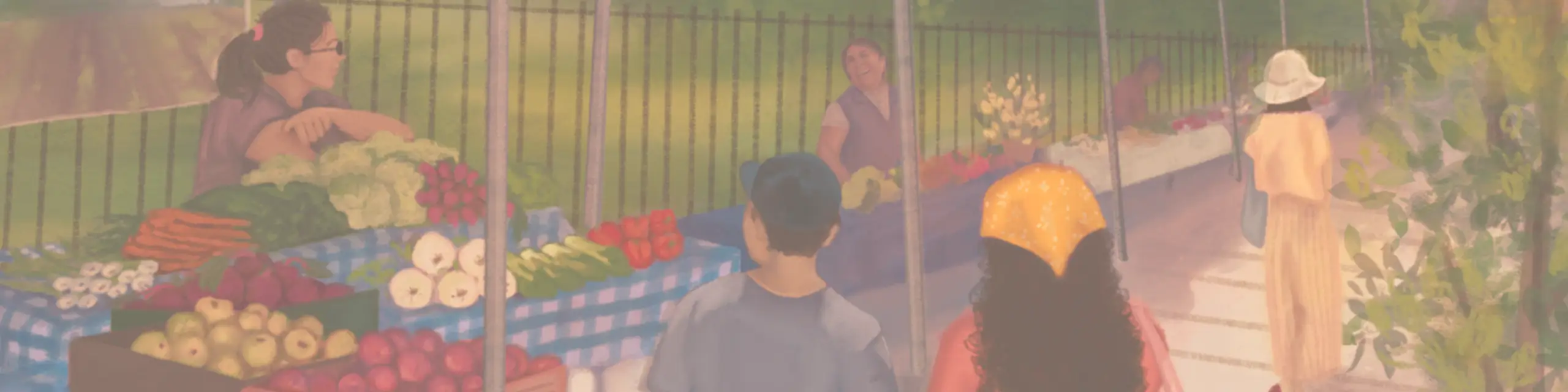 Cropped illustration of people at farmers market
