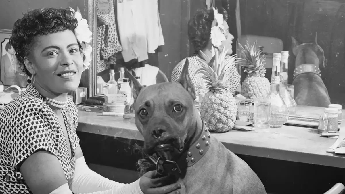 Billie Holiday with dog 