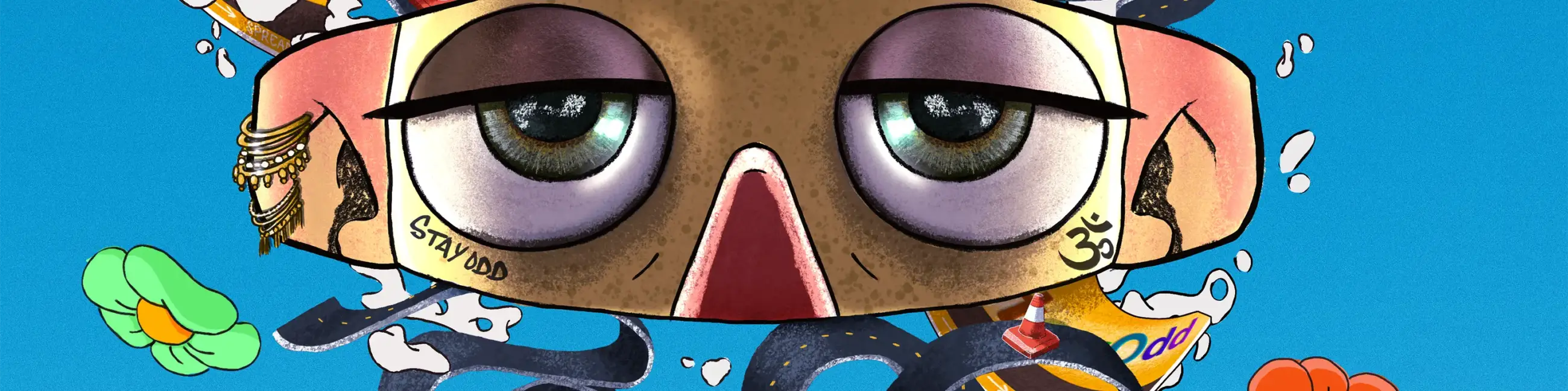 Illustration of cartoon eyeballs and nose