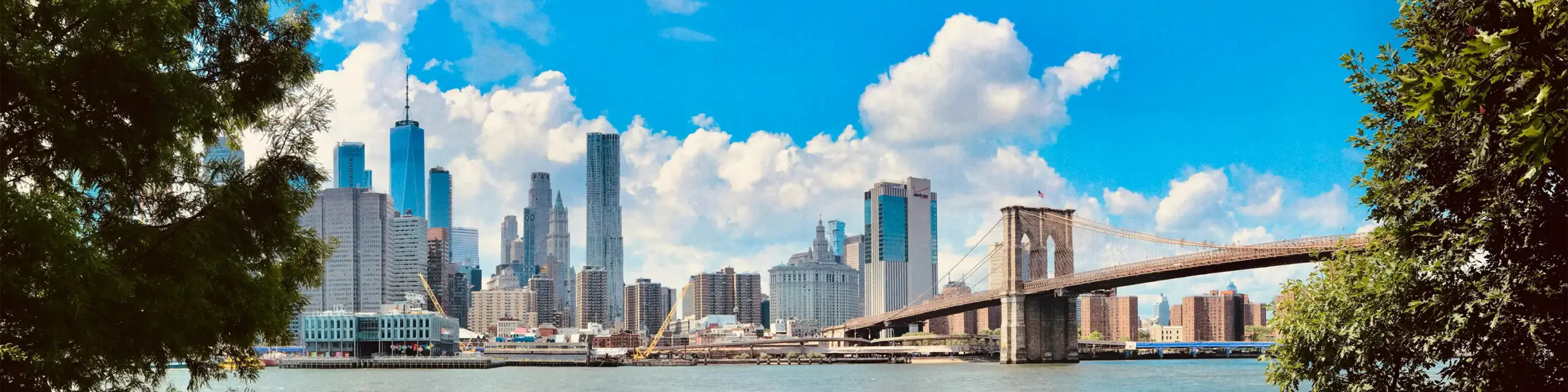 Brooklyn Bridge and NYC skyline view from Brooklyn